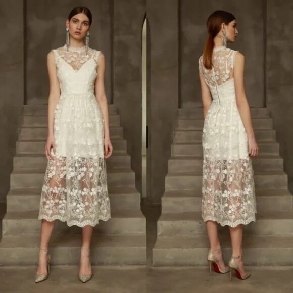 BRONX & BANCO White Poppy Bridal Midi Dress sz XS - Picture 11 of 11